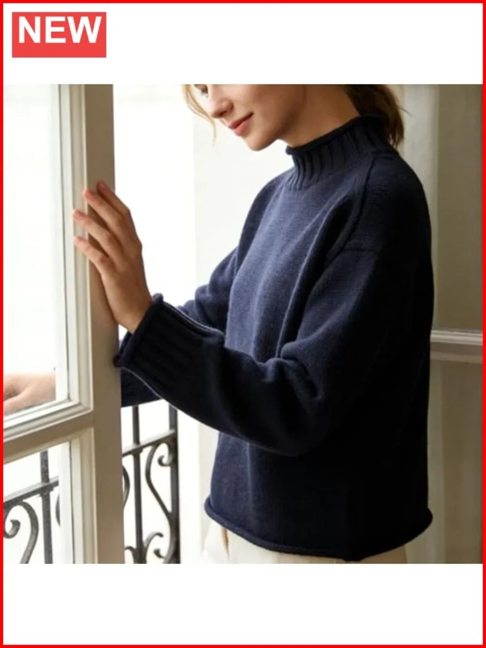 Women Oversized Turtleneck Sweater Cable Knit Pullover Casual Top